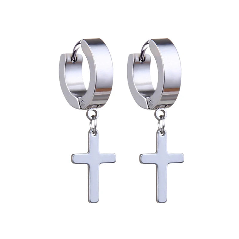Neueste 1 Paar Edelstahl Kreuz Anhänger Baumeln Lange Quaste Unisex Creolen Männer/Frauen Punk Gothic Schmuck Beste Geschenke