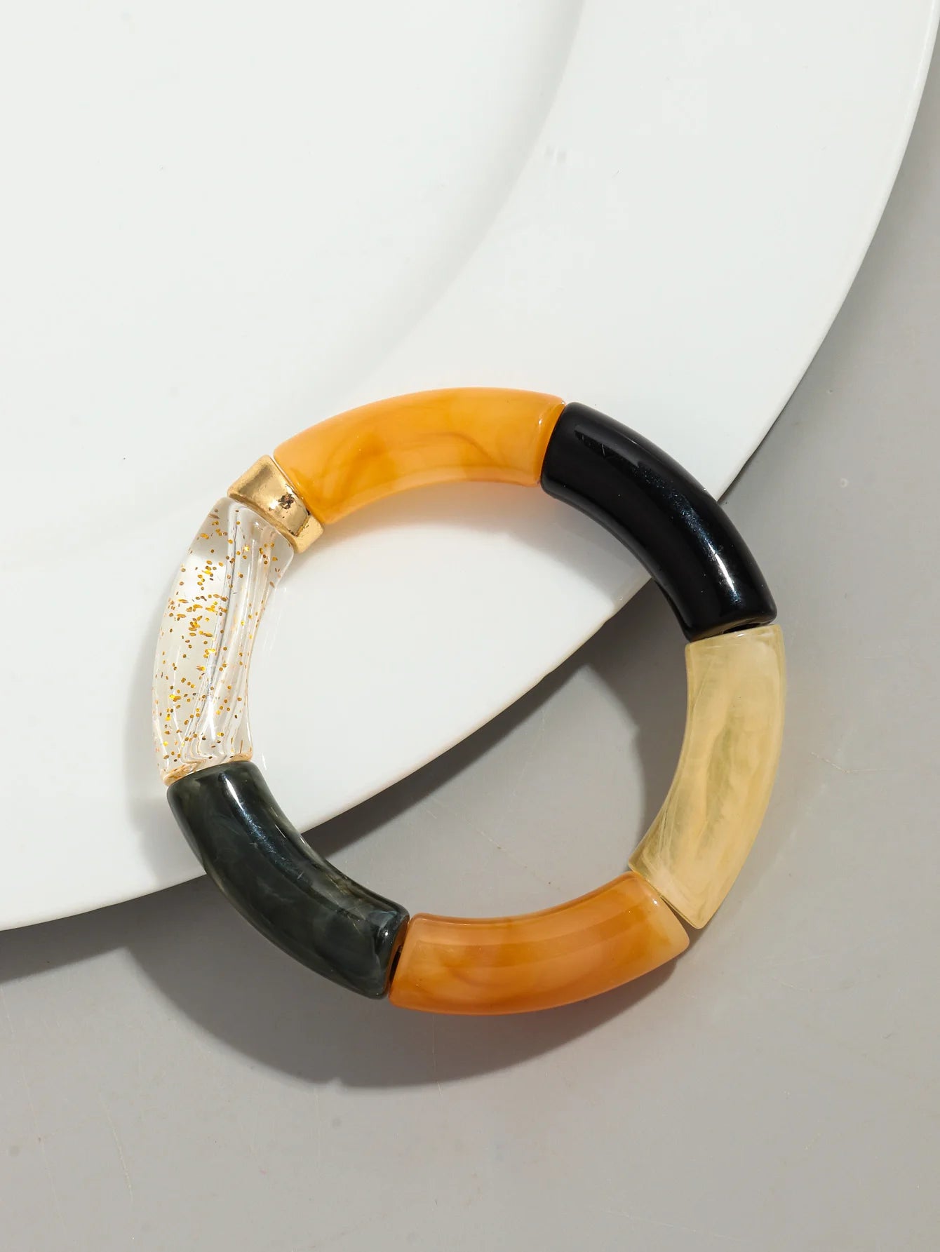 Bohomia Acryl-Design-Stil, klobiges Bambus-Stapelarmband für Damen, Boho, elastisch, bunt, Röhrenperlen, Armbänder 2024, Schmuck