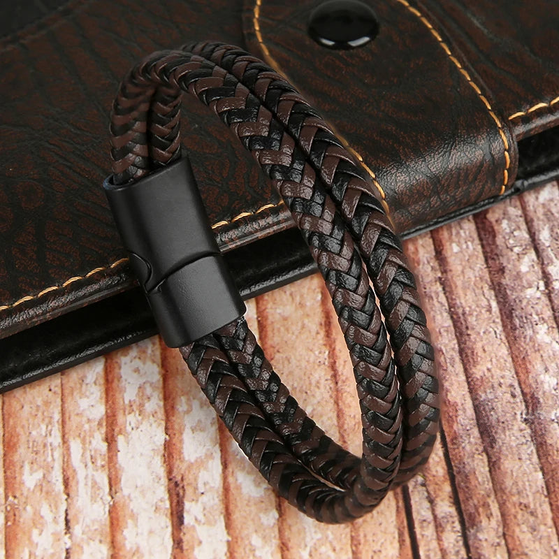 2025 NEUE Echtes Leder Armbänder & Armreifen für Männer Frauen Doppel Schicht Leder Seil Armband Handgemachten Schmuck Homme Pulseras