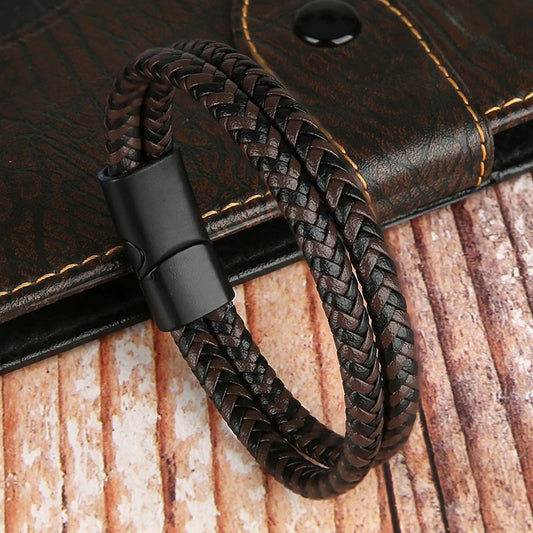 2025 NEUE Echtes Leder Armbänder & Armreifen für Männer Frauen Doppel Schicht Leder Seil Armband Handgemachten Schmuck Homme Pulseras