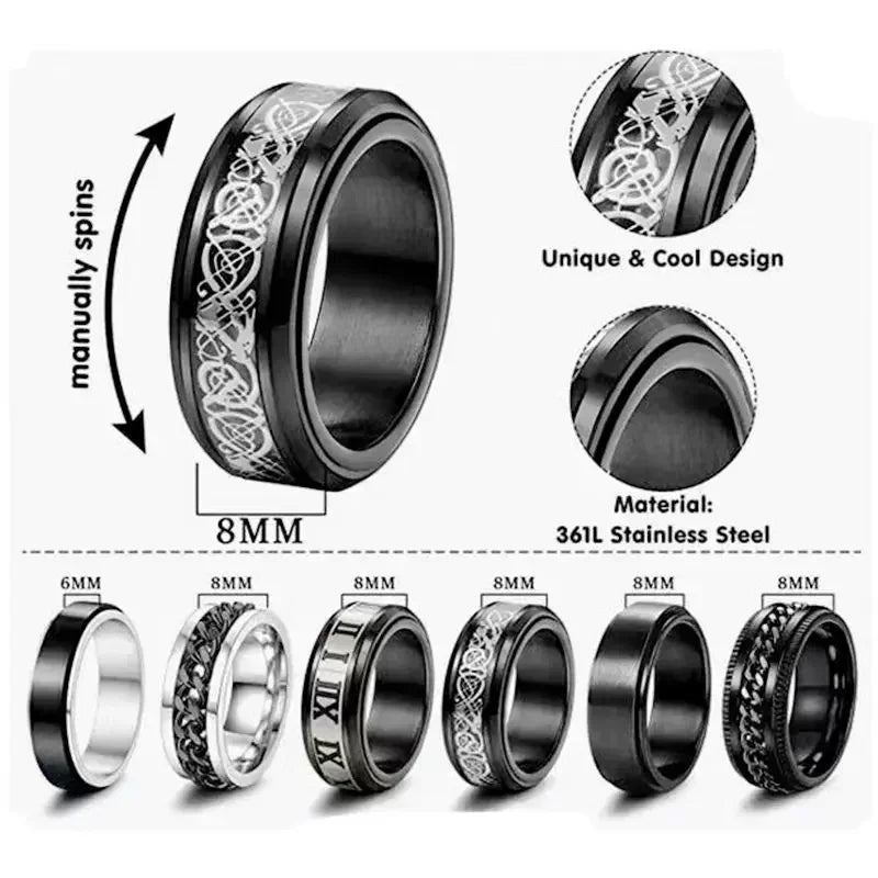 Angstring Fidget Spinner Ringe für Frauen Edelstahl Ringe Fidgets Frei drehen Anti Stress Zubehör Herrenschmuck