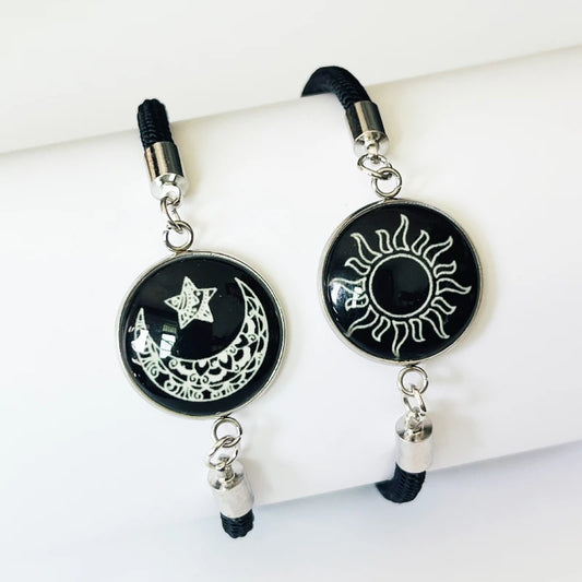 Trendy Sonne Mond Runde Anhänger Geflochtene Armbänder Frauen Männer Romantische Paar Einstellbare Armbänder Mode Schmuck
