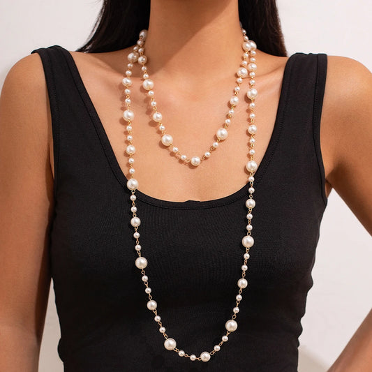 SHIXIN Elegante mehrschichtige Imitationsperlen-Halskette für Frauen, luxuriöse Braut-Halskette mit langer Kette, ästhetischer Bankett-Schmuck