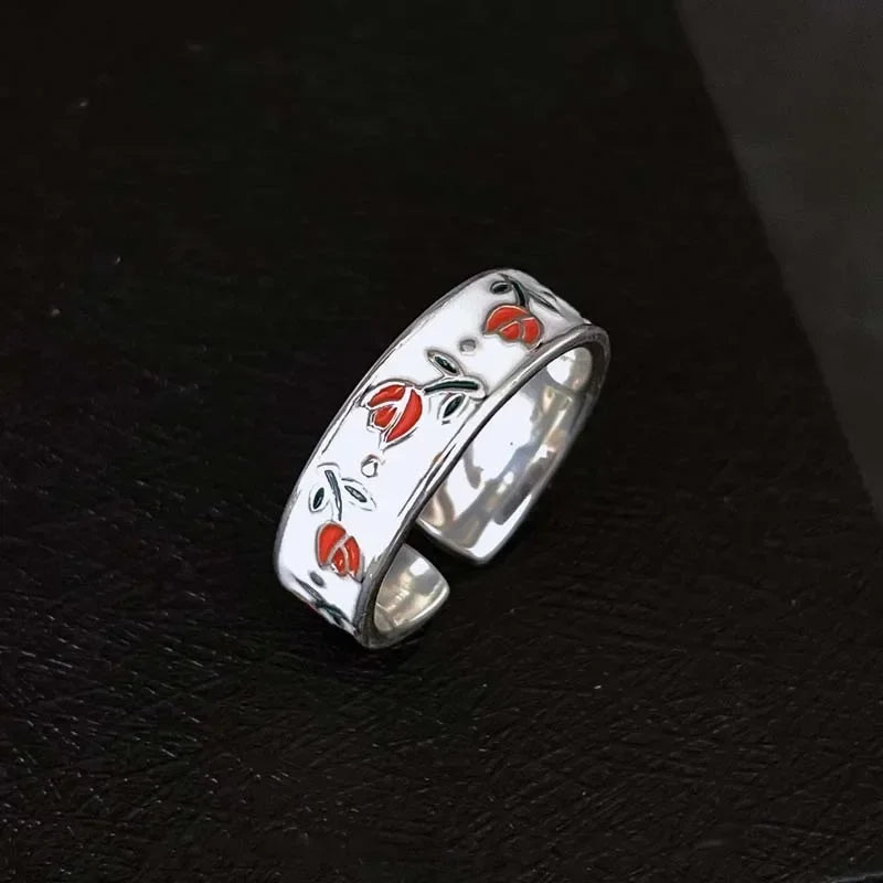 Neue Vintage Emaille Tulpe Blume Ringe für Frauen Mode Einfache Splitter Farbe Verstellbare Öffnung Finger Ring Party Jäten Schmuck