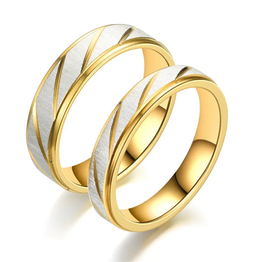 Mode Gold Streifen Paar Ringe 6mm 4mm Edelstahl Kontrast Farbe Schmuck Valentinstag Geschenke