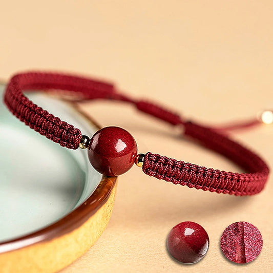 Chinesisches rotes Armband Naturstein Zinnober Freundschaftsseil Glückskette Paar Armband für Männer Frauen Amulett geflochtenes Seil Geschenke
