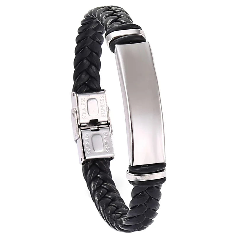 Edelstahlarmband, schlichtes, lässiges, gewebtes Lederarmband, Titan-Stahl, Lederarmband, Armband für Herren, Edelstahl
