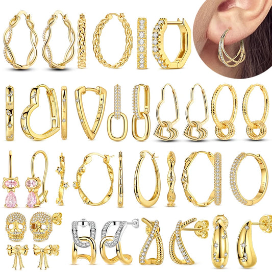 Ohrringe aus 925er-Sterlingsilber, Goldserie, U-förmige Creolen, passend für Original-925-Charms für Frauen und Mädchen, Party, edler Schmuck