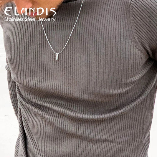 Elandis Herren Edelstahl wasserdichte Schmuck Halskette 1mm Draht kette quadratischen Anhänger in weiß goldenen feinen Accessoires Geschenk