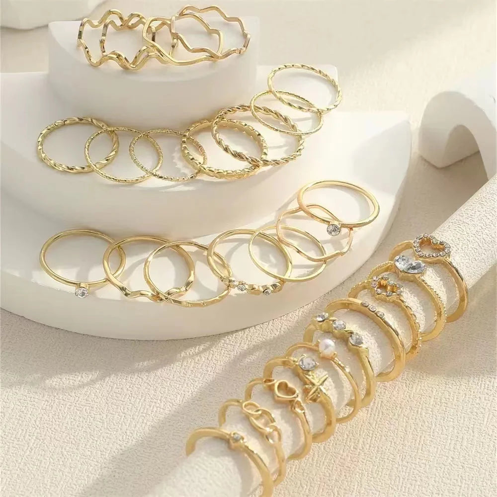 23-teiliges modisches, luxuriöses, glänzendes Zirkon-Wellen-Damenring-Set mit mehreren Elementen, geeignet für den täglichen Gebrauch oder Ringe für Damen