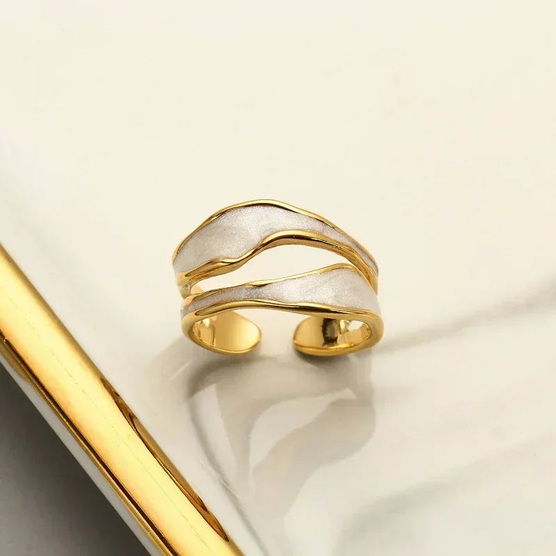Retro Gold Farbe Doppel Öl Tropf Offene Ringe für Frauen Luxus Unregelmäßige Einstellbare Finger Ring 2025, Neue Trendy Hochzeit Schmuck