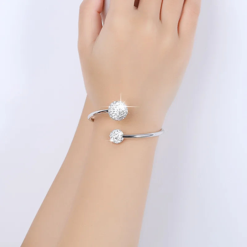 925 Sterling Silber Zirkon Ball Manschette Armbänder für Frauen Armreif Hochzeit Schmuck Schmuck