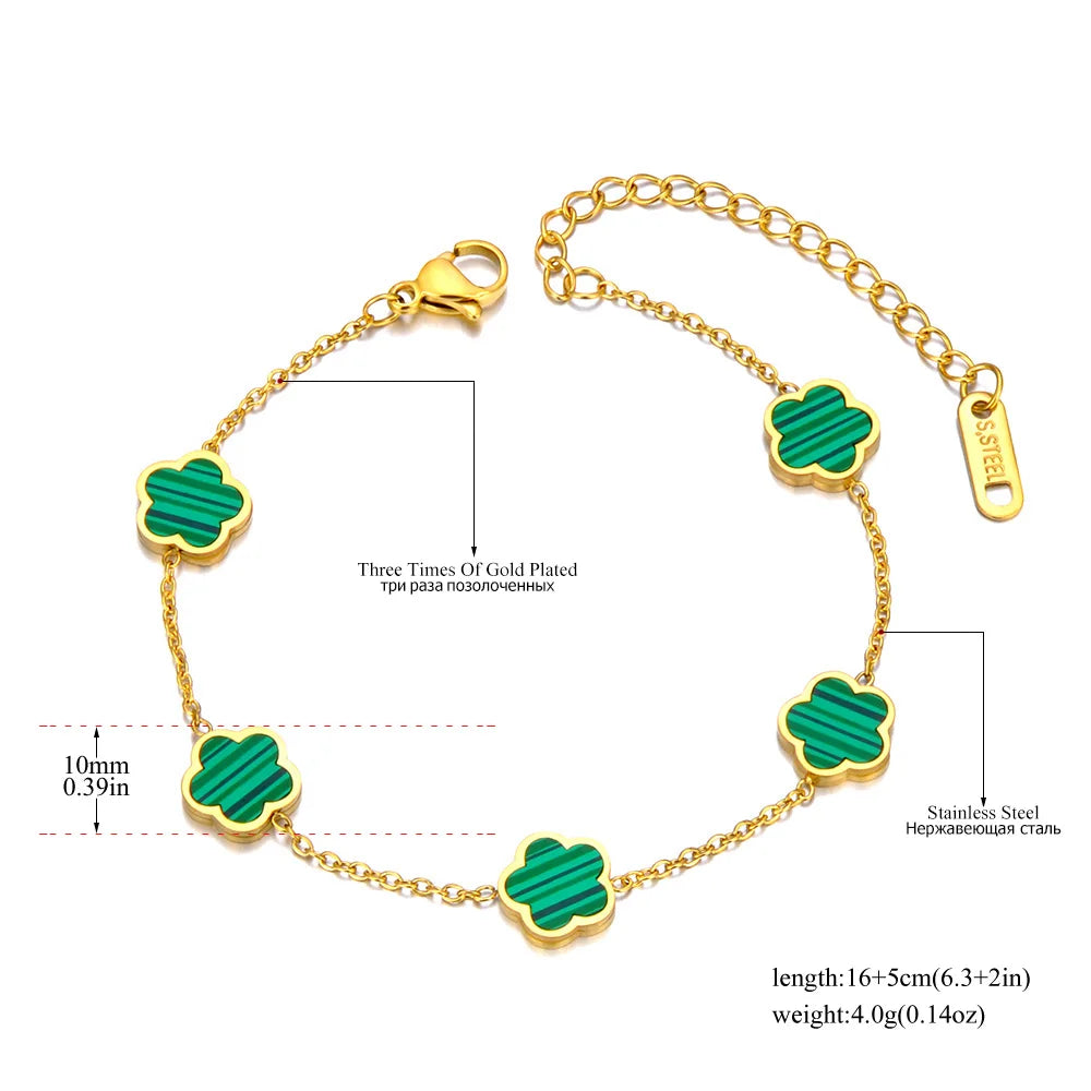 Mode Edelstahl Weiß Schwarz Grün Shell Blume Charme Armbänder Für Frauen Echt Vergoldet Kette Schmuck B23071
