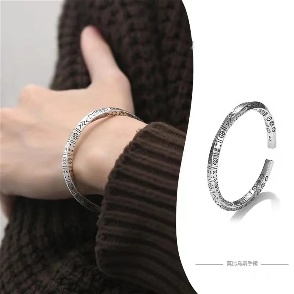 ALIZERO 925 Sterling Silber Männer Offenes Armband Böhmischen Möbius Schleife Armband Für Frauen Totem Trendy Schmuck Zubehör