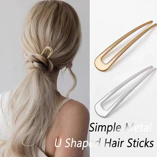 Einfache U-förmige Metall-Haarstäbchen, 2-Zinken, gedrehte Haargabel für Dutts, Chignons, Frauen und Mädchen, Pferdeschwanz, hält tägliche Frisuren