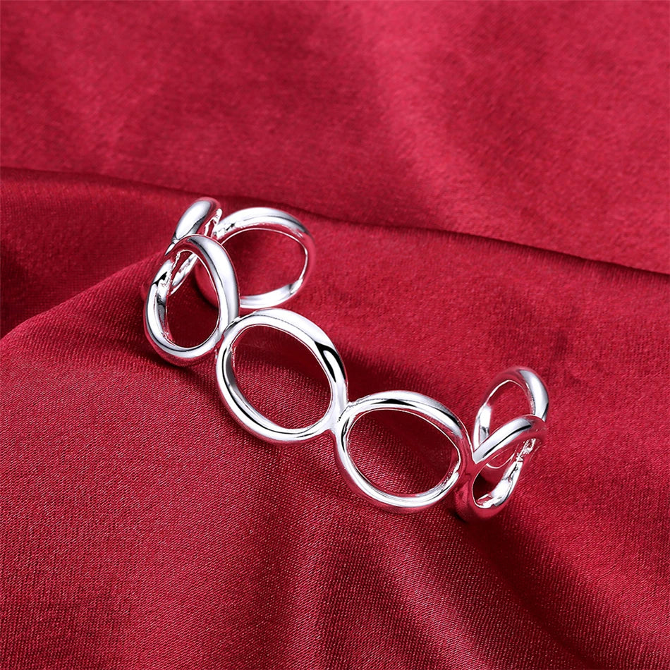 Armreifen aus 925er-Sterlingsilber, O-förmiges offenes Manschettenarmband, verstellbare Größe, reines Silber, Hochzeit, Verlobung, Brautschmuck für Frauen