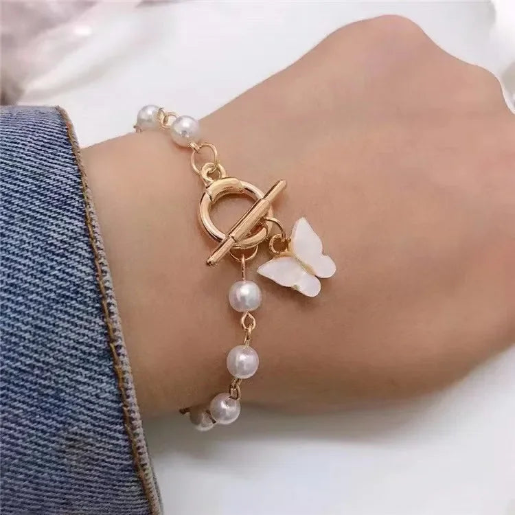 Mode Schmetterling Perle Anhänger Armband Damen Mädchen Trend Charm Armband Festliche Freundschaft Geburtstag Schmuck