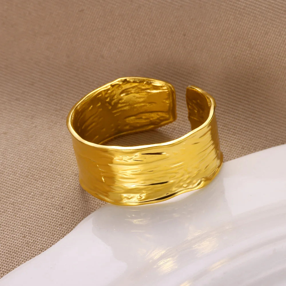 Minimalistische Textur Edelstahl Geometrische Ringe für Frauen Gold Farbe Öffnung Paar Ring Ästhetische Hochzeit Weihnachten Schmuck