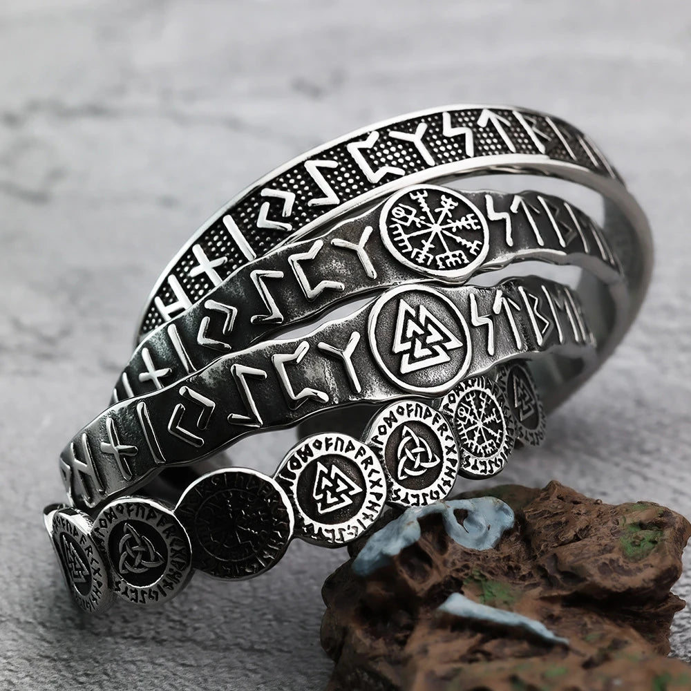 Wikinger Kompass Manschettenarmreif Herren Edelstahl Nordische Runen Hrungnir Amulett Armband Vintage Klassischer skandinavischer Schmuck Geschenk