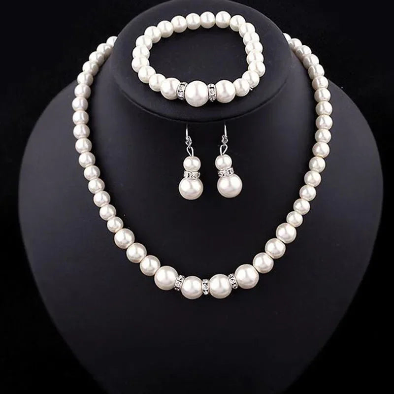 3 Stück/Set Kunstperlen-Set für Halskette, Armband und Ohrringe, Schmuckzubehör