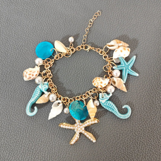 Trendiges Damen-Armband im Sommerurlaubsstil, Ozeanwelle, böhmisches Design, Muschelhai, Strandschmuck, Seestern, Sand, Dollar, Zeitmesser