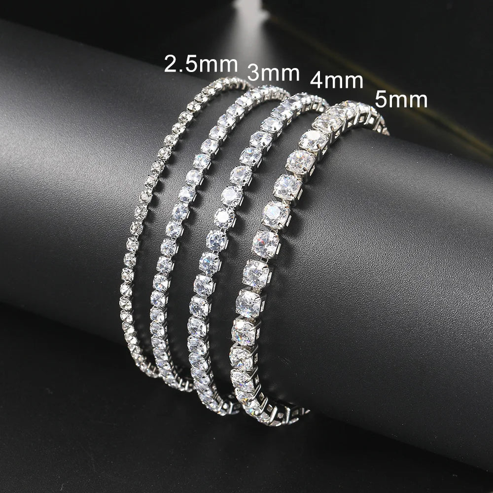 Silber Farbe 2,5/3/4/5mm Zirkon Tennis Armband Für Frauen Männer Dazzling Kristall Hand kette Hochzeit Geschenk Punk Mode Schmuck