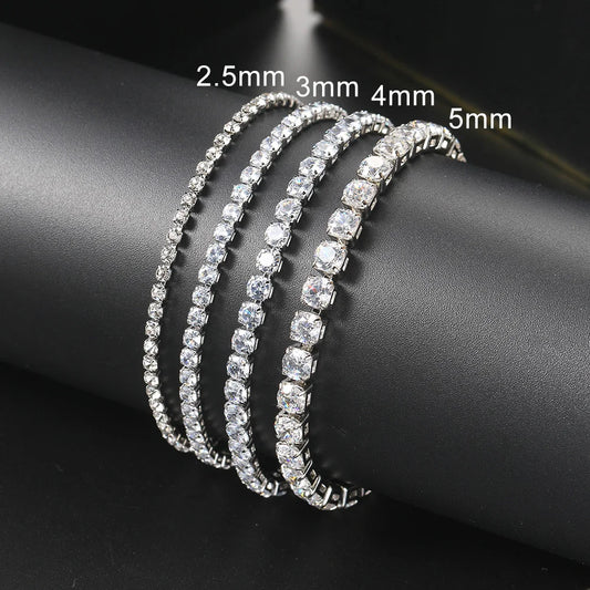 Silber Farbe 2,5/3/4/5mm Zirkon Tennis Armband Für Frauen Männer Dazzling Kristall Hand kette Hochzeit Geschenk Punk Mode Schmuck