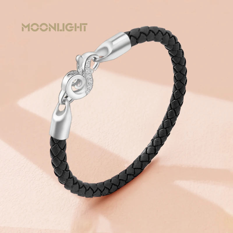 Neue 100% S925 Sterling Silber Haken Armband für Frauen Echtes Geflochtenes Leder Armband Weibliche Mode Schmuck Weihnachten Geschenke