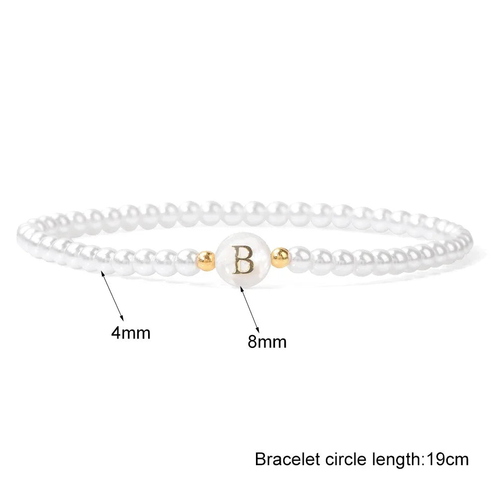 LATS Einfaches, vielseitiges 26-Buchstaben-Perlenarmband für Damen, modische elastische Perlenarmbänder, Handgelenkschmuck, Accessoires im Großhandel