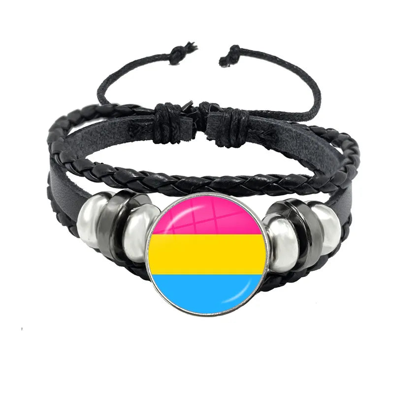 LGBT Schwarz Weave Leder Armband Bi Stolz Glas Cabochon Homosexuell Stolz Regenbogen Flagge Foto Armreif Schmuck Für Frauen Männer Liebhaber geschenk
