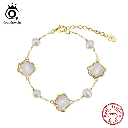 ORSA JEWELS Neues 925er Silber, heißer Verkauf, Muschel-Sommerschmuck-Set, Muschelperle, Charm-Armband, Kette, exquisites Geschenk für Damen, GPB41