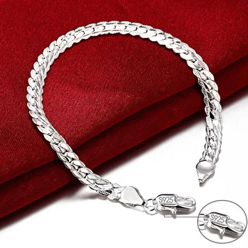 925er Sterlingsilber, klassische flache seitliche Kette, Armbänder, Halskette für Damen und Herren, Mode, Party, Hochzeit, Schmuck, Geschenke, Pulseras