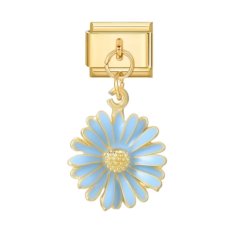 Neue Gold Farbe Blumen Blätter Vintage Anhänger Italienischen Charme Link Fit 9MM Edelstahl Armband Männer Frauen DIY Machen geschenke