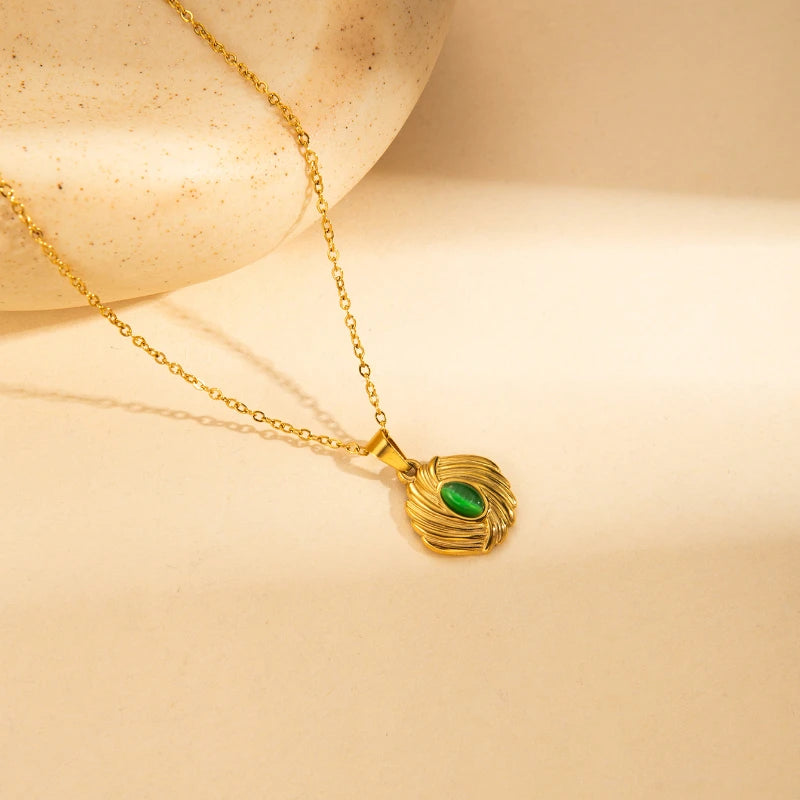 Uorich Vintage Mode Edelstahl vergoldet 18k eingelegte farbige Opal Halskette Ohrringe für Frauen Schmuck Set Party Geschenk