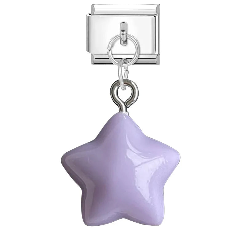 Lila Rosa Blau Schleife Knoten Herz Muschel Muschel Anhänger Italienischer Charm Link Fit 9MM Armband Edelstahl Männer Frauen DIY Herstellung