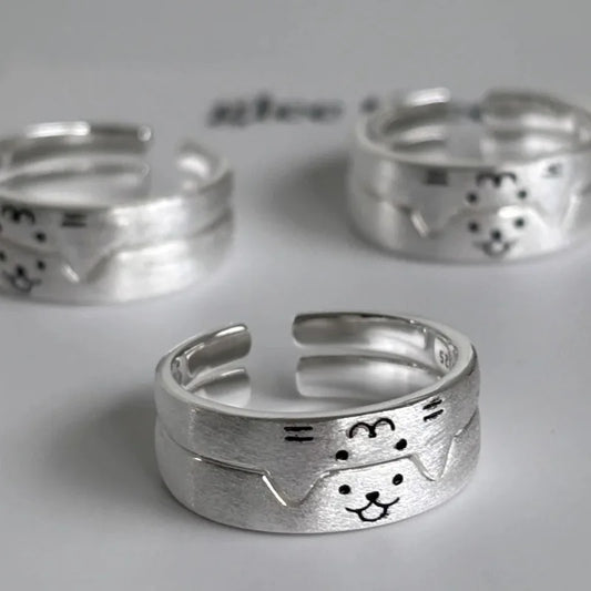 1/2 stücke Neue Reizende Katze Hund Tier Paar Ring für Paar Handgemachte Öffnung Einstellbare Ringe Valentinstag Ringe mode Schmuck