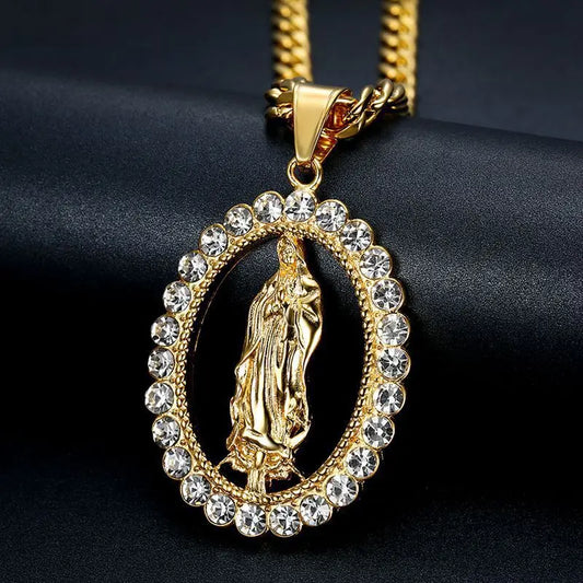 Klassische Persönlichkeit hohle Jungfrau Maria Anhänger religiöse Männer und Frauen künstliche Zirkon Halskette Retro katholischen Schmuck