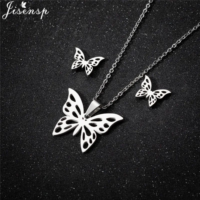 Edelstahl Kolibri Schmetterling Halskette Ohrringe Mode Kleine Vögel Schmuck Sets für Frauen Mädchen Valentinstag Geschenk