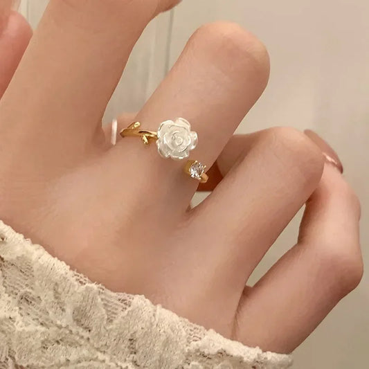 Zirkonia Rose Kirschblüte Tulpe Luxus Zirkon Blume Öffnung Ringe für Frauen Kubisch Einstellbare Finger Ring Hochzeit Schmuck