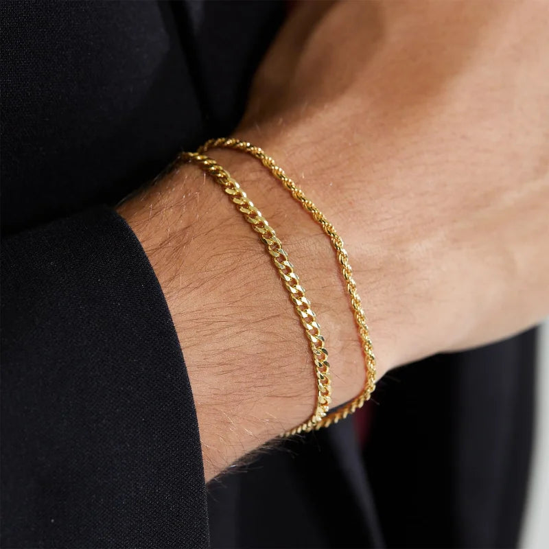 Edelstahl-Kettenarmbänder-Sets für Männer, wasserdicht, Twiste Cuban Link Chain Armband, Schmuck, Geschenke für Papa, Freund, Ehemann