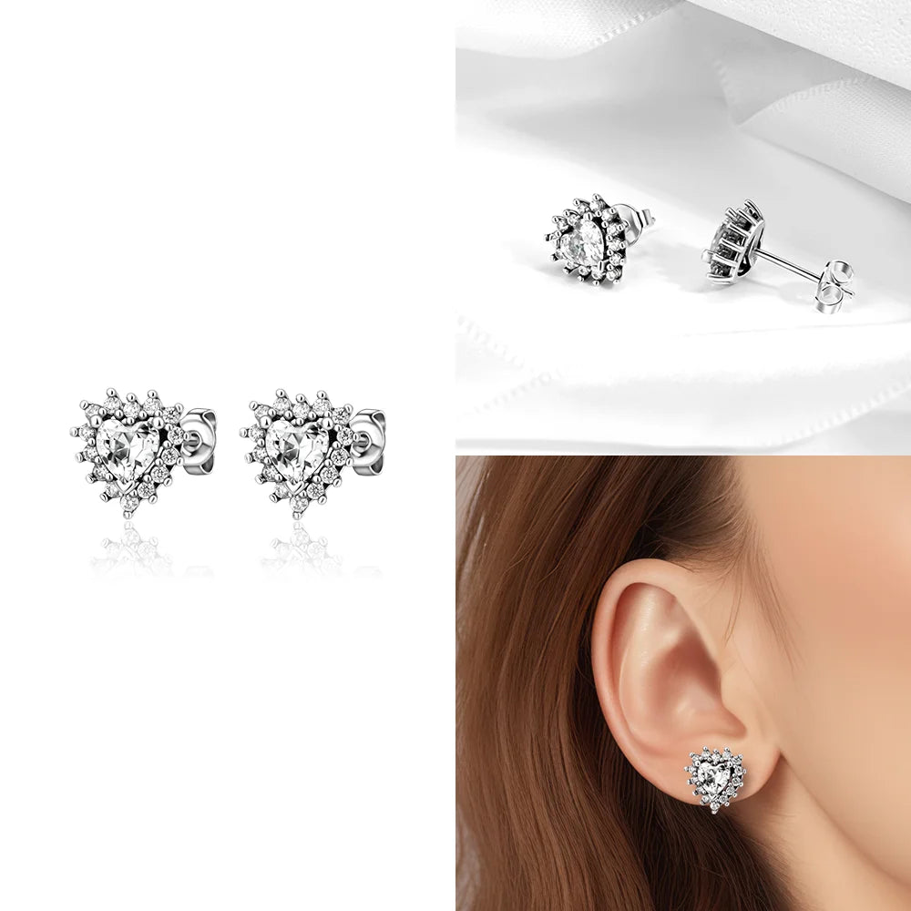 Schmetterlings-Ohrringe, Original 925er Silber, rosa Schleife, Herz, Zirkon, Stern, Blume, Ohrstecker, Damen, Schmuck, Geschenk, Liebe, Valentinstag-Set