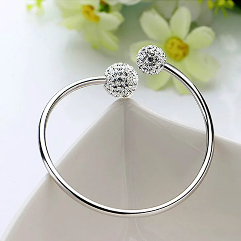 925 Sterling Silber Zirkon Ball Manschette Armbänder für Frauen Armreif Hochzeit Schmuck Schmuck