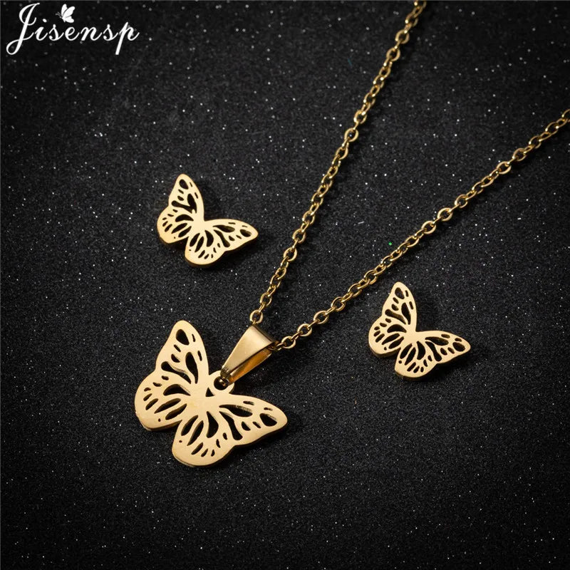 Edelstahl Kolibri Schmetterling Halskette Ohrringe Mode Kleine Vögel Schmuck Sets für Frauen Mädchen Valentinstag Geschenk