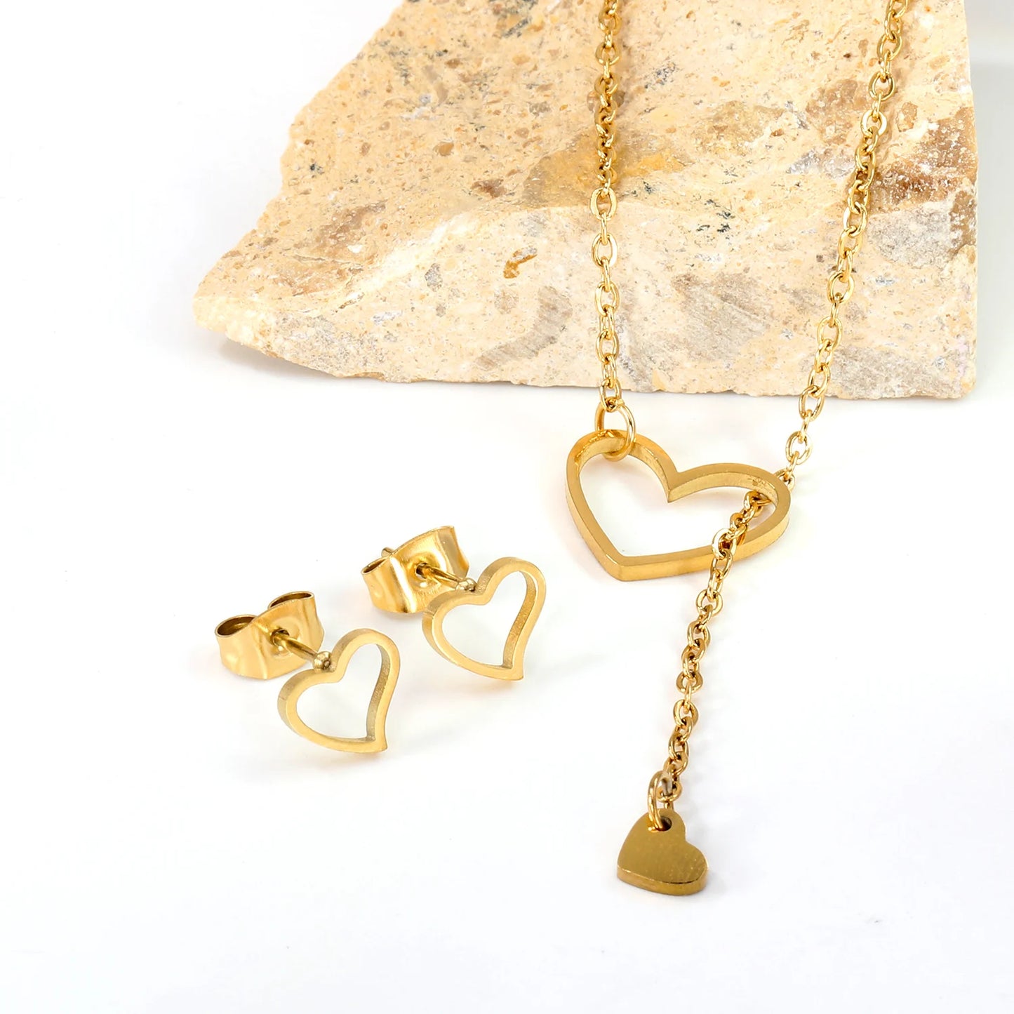 LUXUKISSKIDS Trendy Schmuck Set Edelstahl Silber/Gold Farbe Frau/Männer Großhandel Herz Anhänger Halskette Ohrringe Braut Sets
