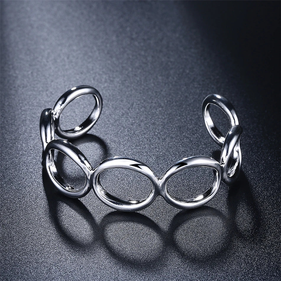 Armreifen aus 925er-Sterlingsilber, O-förmiges offenes Manschettenarmband, verstellbare Größe, reines Silber, Hochzeit, Verlobung, Brautschmuck für Frauen