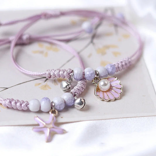 Kreative Seestern Muscheln Perle Anhänger Armband Frauen Mädchen Handgemachte Lila Geflochtene Armreif Einstellbar Sommer Sand Geschenke Schmuck