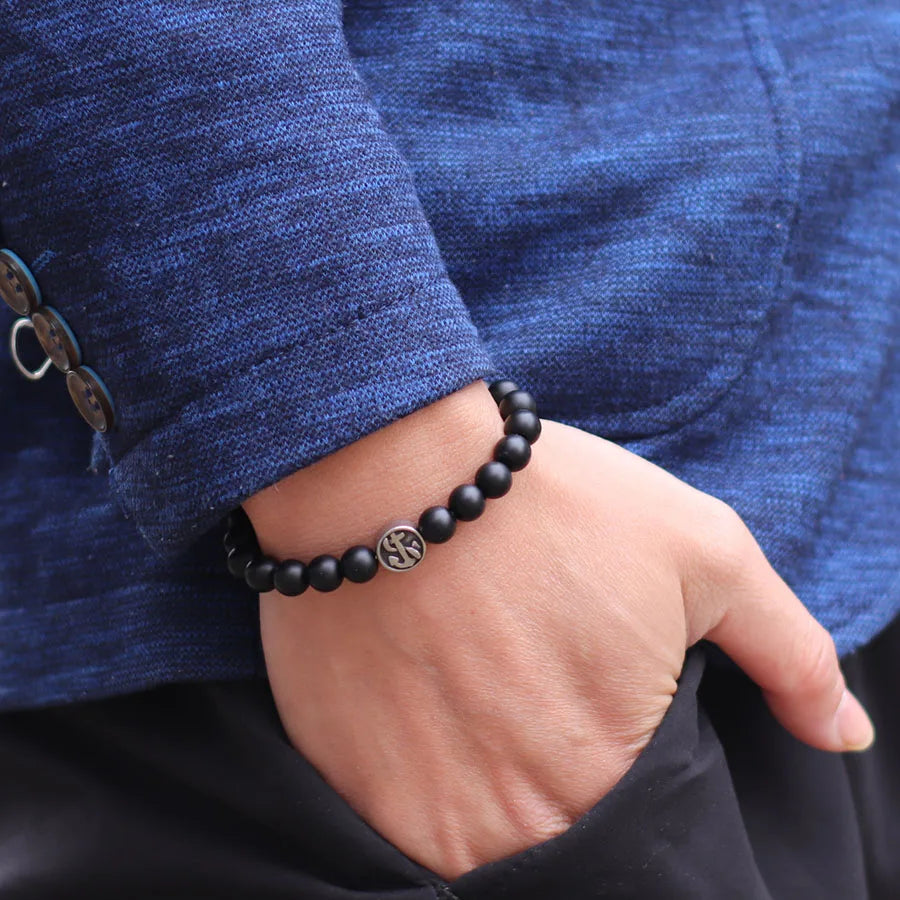 Einfaches Stil echtes Naturstein Armband für Männer Wikinger Piraten Kompass Armband Tiger Augen Strang Braslet Freizeit zubehör