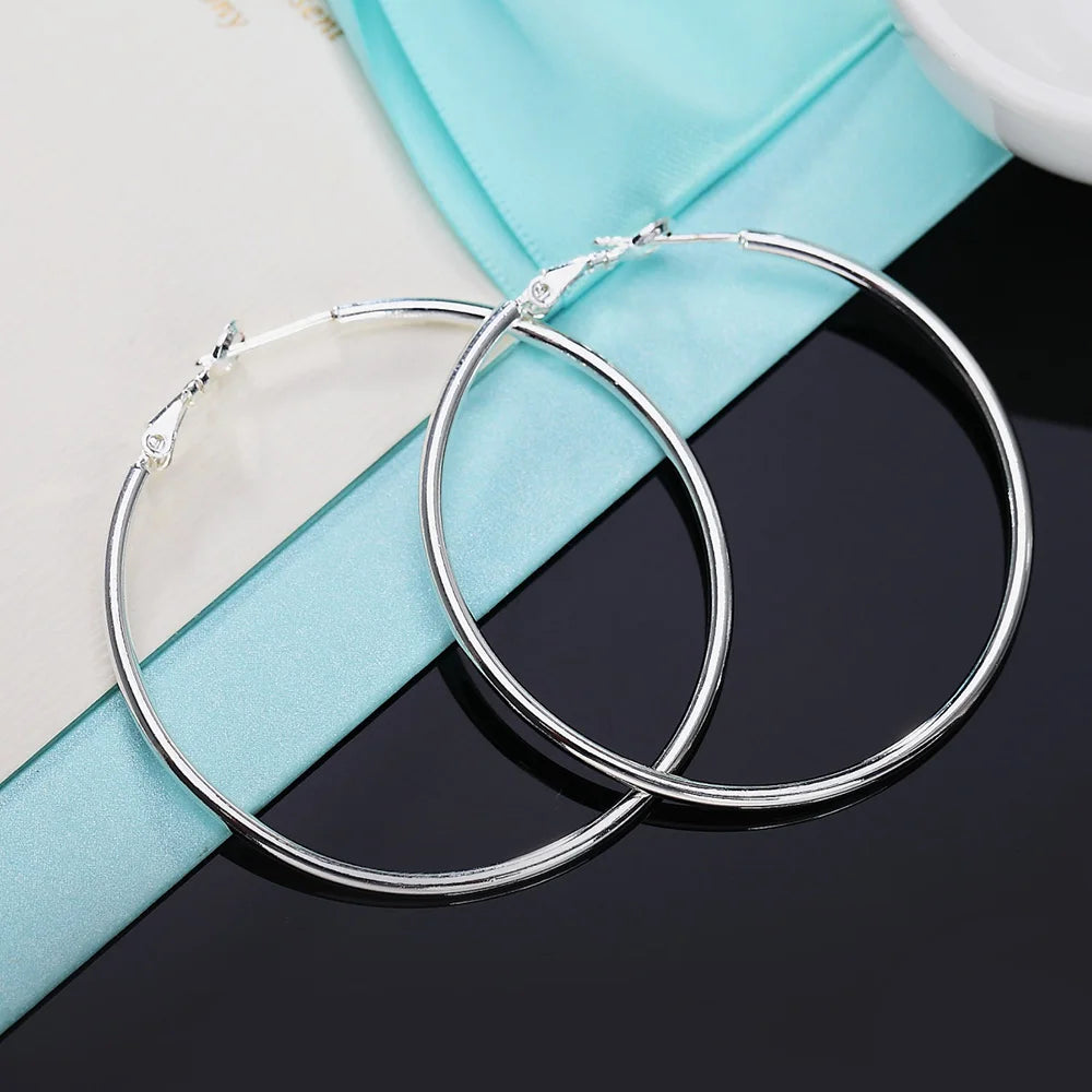 Creolen aus 925er-Sterlingsilber, großer Kreis, rund, 5/6/7/8 cm, für Damen, Ehering, Ohrring, luxuriöse Qualität, Schmuckzubehör
