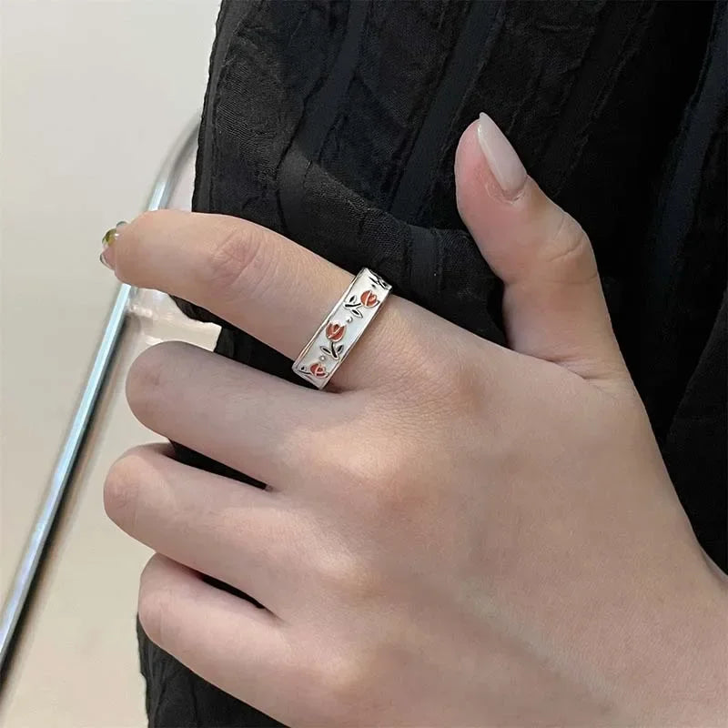 Neue Vintage Emaille Tulpe Blume Ringe für Frauen Mode Einfache Splitter Farbe Verstellbare Öffnung Finger Ring Party Jäten Schmuck