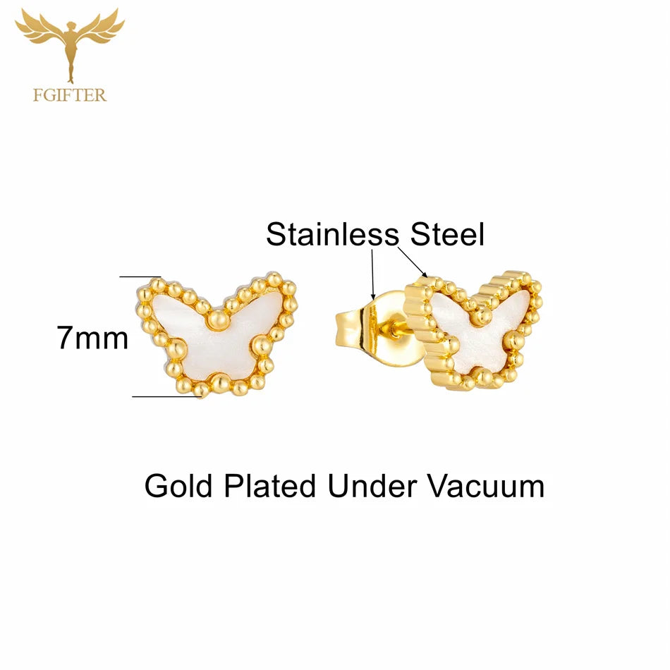 12-Paar-Set weiße Schmetterlings-Ohrringe, goldener Edelstahl, Piercing-Schmuck, elegante Damen-Accessoires, kleine Ohrstecker, Geschenke